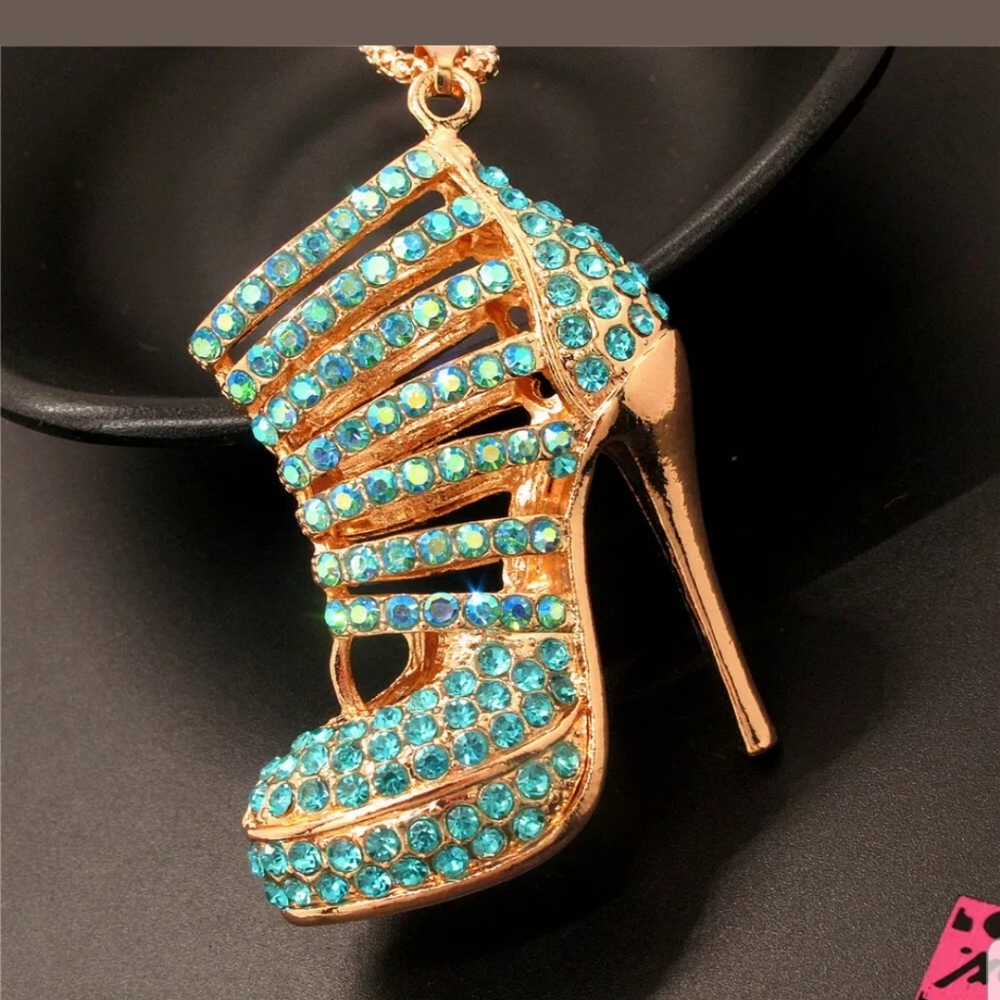 Blue, High Heel Crystal Necklace/Pendant - Picture 2 of 2